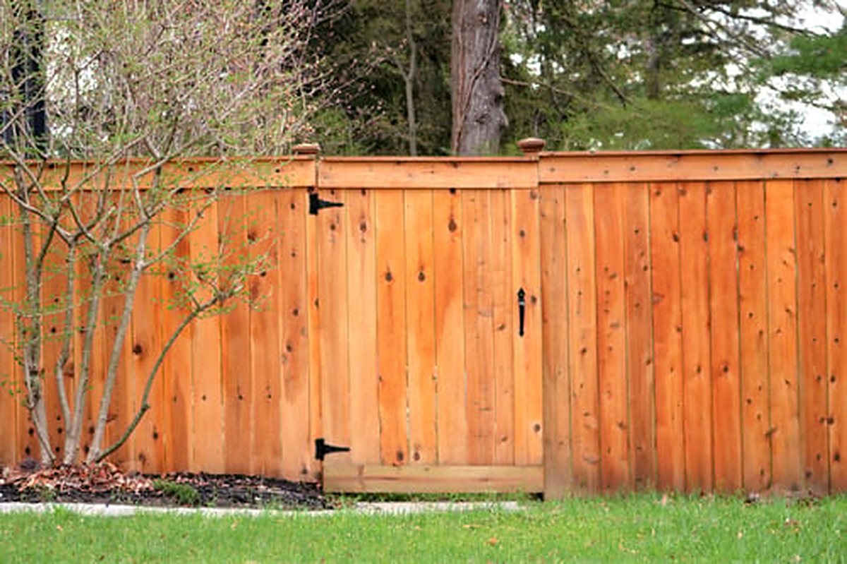 New cedar privacy fence with a gate
